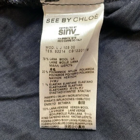 See By Chloe Utility Blazer Jacket Check Hood Knit Wool Varsity Black Navy 4 - Picture 12 of 14